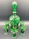 Murano Sterling Silver Overlay Emerald Green Glass Bottle Decanter Set 5 Glasses