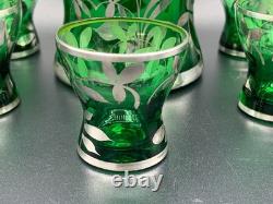 MURANO Sterling Silver Overlay Emerald Green Glass Bottle Decanter Set 5 Glasses