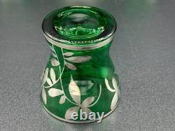 MURANO Sterling Silver Overlay Emerald Green Glass Bottle Decanter Set 5 Glasses