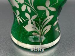 MURANO Sterling Silver Overlay Emerald Green Glass Bottle Decanter Set 5 Glasses