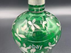 MURANO Sterling Silver Overlay Emerald Green Glass Bottle Decanter Set 5 Glasses