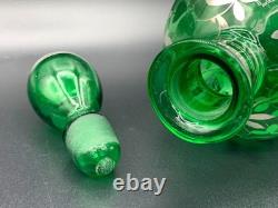 MURANO Sterling Silver Overlay Emerald Green Glass Bottle Decanter Set 5 Glasses