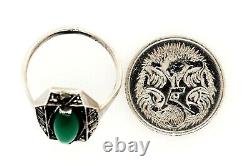 Marcasite & Green Glass Sterling Silver Art Deco Ring Vintage Jewellery