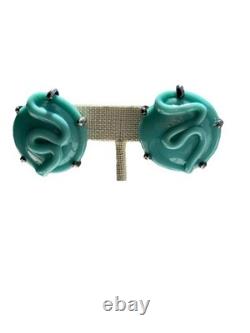 Mariquita Masterson Turquoise Blue Glass Sterling Silver Earrings Clips