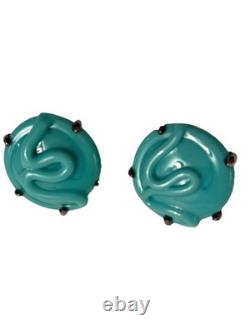 Mariquita Masterson Turquoise Blue Glass Sterling Silver Earrings Clips