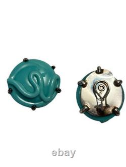 Mariquita Masterson Turquoise Blue Glass Sterling Silver Earrings Clips