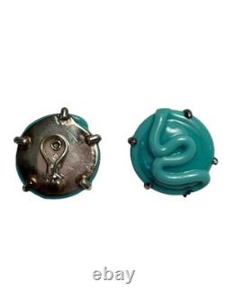 Mariquita Masterson Turquoise Blue Glass Sterling Silver Earrings Clips