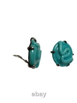 Mariquita Masterson Turquoise Blue Glass Sterling Silver Earrings Clips