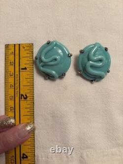 Mariquita Masterson Turquoise Blue Glass Sterling Silver Earrings Clips