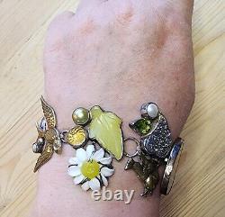 Mars & Valentine Bracelet Sterling Silver Brass Bird Glass Flower MOP eggs