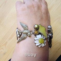 Mars & Valentine Bracelet Sterling Silver Brass Bird Glass Flower MOP eggs