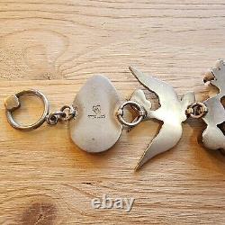 Mars & Valentine Bracelet Sterling Silver Brass Bird Glass Flower MOP eggs