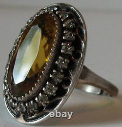 Martelli Antique Sterling Silver Rhinestone Topaz Glass Ring