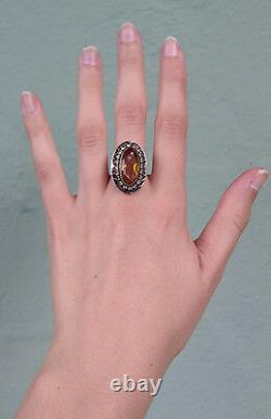 Martelli Antique Sterling Silver Rhinestone Topaz Glass Ring