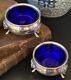 Marvelous Rare Sterling Silver Ram Cobalt Open Salt Pair American C1935 2.75