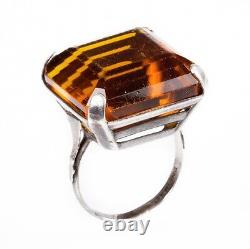 Massive Art Deco Faux Mandarin Citrine Cocktail Ring