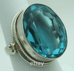 Massive Gorgeous Estate Oval-cut Blue Glass Sterling Silver Ring, Size 7.5