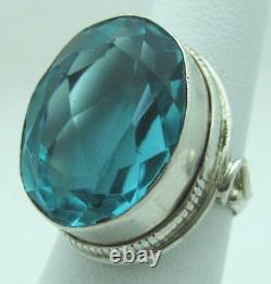 Massive Gorgeous Estate Oval-cut Blue Glass Sterling Silver Ring, Size 7.5