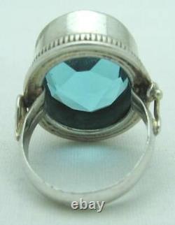 Massive Gorgeous Estate Oval-cut Blue Glass Sterling Silver Ring, Size 7.5