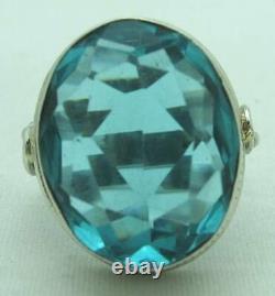 Massive Gorgeous Estate Oval-cut Blue Glass Sterling Silver Ring, Size 7.5