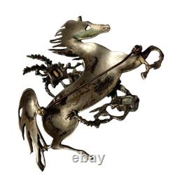 Masterly 1970s Modernist Sterling Silver Blue Topaz Glass stone Horse PinBrooch