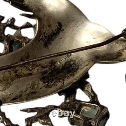 Masterly 1970s Modernist Sterling Silver Blue Topaz Glass stone Horse PinBrooch