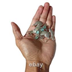 Masterly 1970s Modernist Sterling Silver Blue Topaz Glass stone Horse PinBrooch