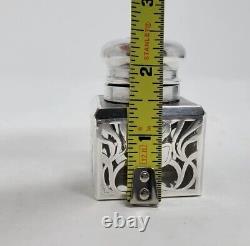 Matched Pair Sterling Silver Overlay On Glass Art Nuevo Inkwells