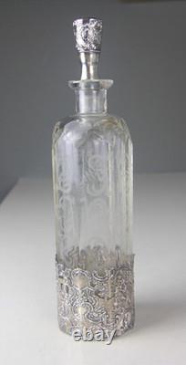 Mauser Sterling Silver Overlay Etched Glass Decanter Read