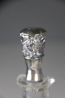 Mauser Sterling Silver Overlay Etched Glass Decanter Read