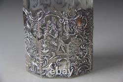 Mauser Sterling Silver Overlay Etched Glass Decanter Read