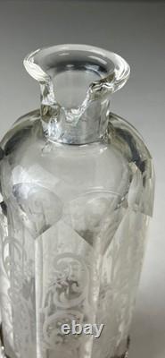 Mauser Sterling Silver Overlay Etched Glass Decanter Read