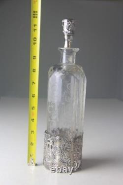 Mauser Sterling Silver Overlay Etched Glass Decanter Read