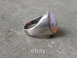 Mens Vintage Sterling Silver Ring Foil Glass Art Opal Size 9 Oval Cabochon 10.9g