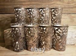 Mexico SNR. 925 Sterling Silver Sleeved 5 1/8 Antique Glass Tumbler Set of 8