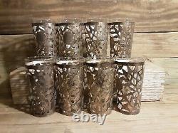 Mexico SNR. 925 Sterling Silver Sleeved 5 1/8 Antique Glass Tumbler Set of 8