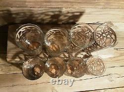 Mexico SNR. 925 Sterling Silver Sleeved 5 1/8 Antique Glass Tumbler Set of 8