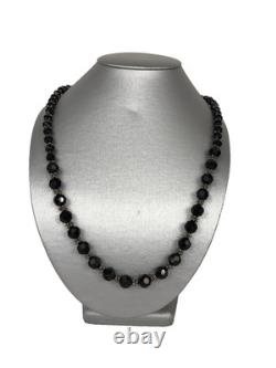 Mexico Sterling Silver Molded Black Glass Beads w Spacers 26.5 Necklace 72. Gr