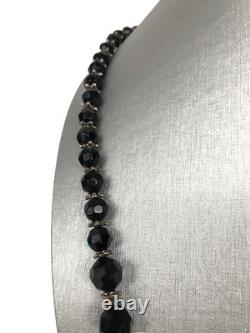 Mexico Sterling Silver Molded Black Glass Beads w Spacers 26.5 Necklace 72. Gr