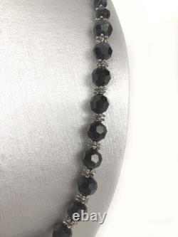 Mexico Sterling Silver Molded Black Glass Beads w Spacers 26.5 Necklace 72. Gr