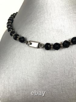 Mexico Sterling Silver Molded Black Glass Beads w Spacers 26.5 Necklace 72. Gr