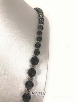 Mexico Sterling Silver Molded Black Glass Beads w Spacers 26.5 Necklace 72. Gr