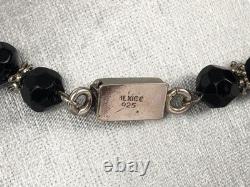 Mexico Sterling Silver Molded Black Glass Beads w Spacers 26.5 Necklace 72. Gr Mexico Sterling Silver Molded Black Glass Beads w Spacers 26.5 Necklace 72. Gr