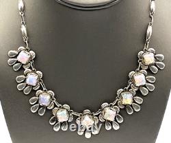 Mexico Sterling Silver Opal Glass Cabochon Collar Necklace 16