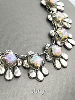 Mexico Sterling Silver Opal Glass Cabochon Collar Necklace 16