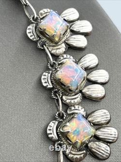 Mexico Sterling Silver Opal Glass Cabochon Collar Necklace 16