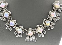 Mexico Sterling Silver Opal Glass Cabochon Collar Necklace 16
