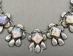 Mexico Sterling Silver Opal Glass Cabochon Collar Necklace 16