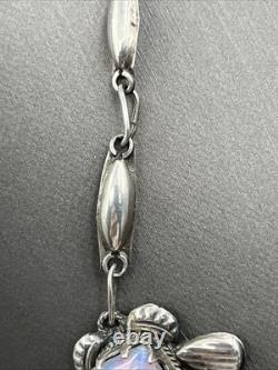 Mexico Sterling Silver Opal Glass Cabochon Collar Necklace 16