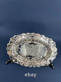 Mid-Century Modern small glass & sterling silver serving platter 1940s 1950s